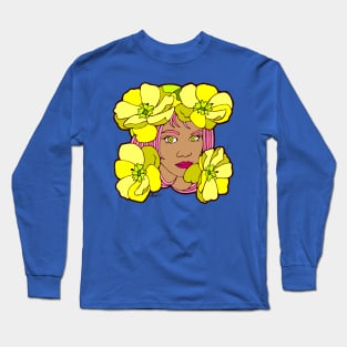 Yellow Poppies and Pink Hair Long Sleeve T-Shirt